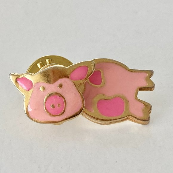 Vintage Articulated Pink Pig Lapel Pin Tie Tac Enamel Moving Head Estate Find - Picture 4 of 12